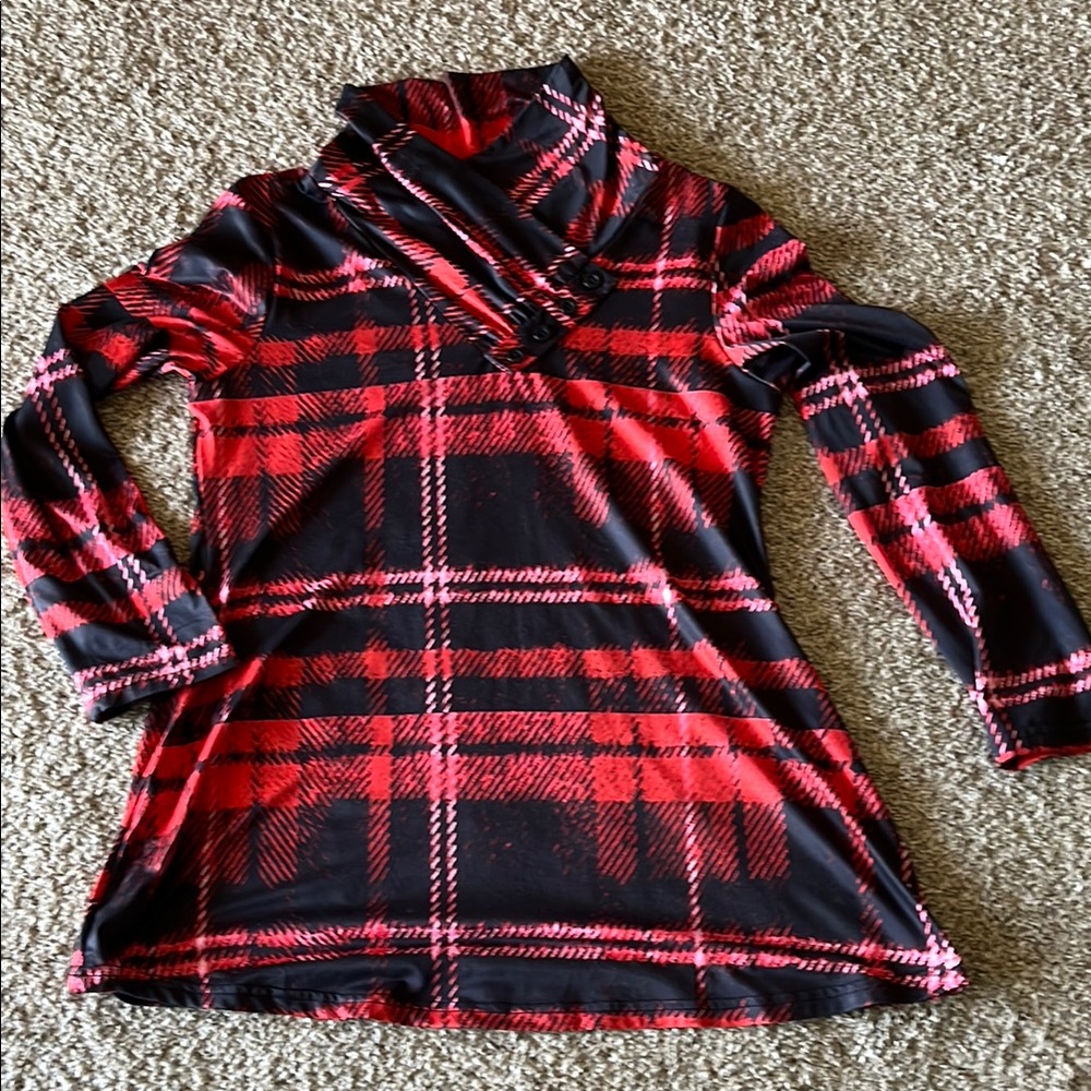 Red and Black Plaid Long Sleeve Top